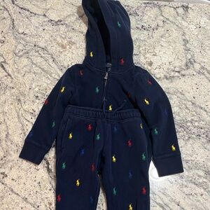 Ralph Lauren Navy Hoodie and Joggers with Multicolor Pony Embroidery